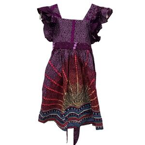 Elisamama Girls Dotted Sunburst Ruffle Tie Back Dress Purple Pink Size 8 NEW